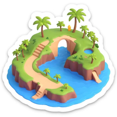 an island with a large hole or arch through it, surrounded by water, 3D emoji style sticker