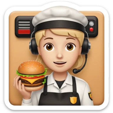burger place employee with intercom  sticker