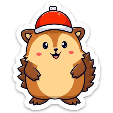 hedgehog taking off a hat sticker