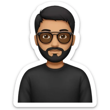 Indian man with  black hair and beard and black sunglasses and black jumper sticker