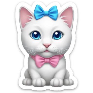 white cat with a pink bow and blue eyes sticker