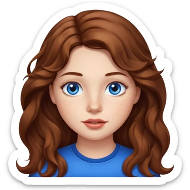 girl with long wave brown hair, blue eyes, plump lips and freckles  sticker