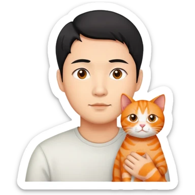 asian short hair man with orange cat sticker