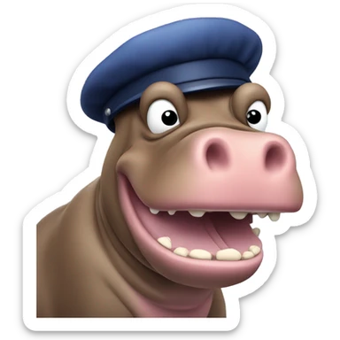 French hungry hungry hippo with mustache and beret  sticker