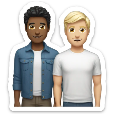 Gay couple, one guy Alaskan native black hair brown eyes, 1 guy white blonde hair blue eyes sticker