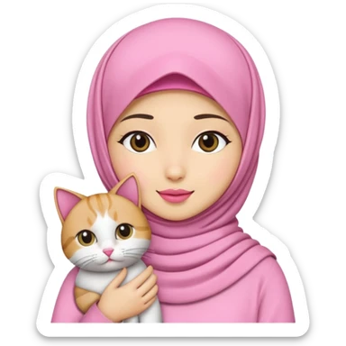 wanita hijab pink dengan 1 kucing sticker
