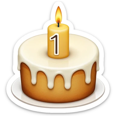 a cake with a candle in the shape of a number 1 sticker