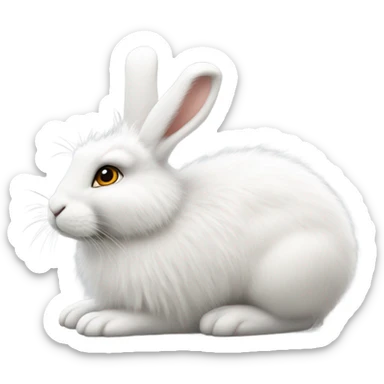 white hare very fluffy with no feet laying down, side view sticker
