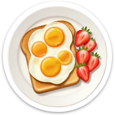 “Minimal emoji-style breakfast icon, flat design, rounded shapes, bright colors, white background, iOS emoji aesthetic, breakfast plate with toast, egg, and fruit sticker