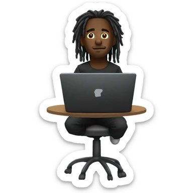 Black-guy-with-dreads-wearing-black-trackstuit-sitting-down-on-chair facing-foward-focused-on-laptop-computer- sticker