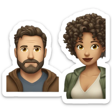 Ben Affleck with full beard and Jennifer Freeman with curly hair sticker