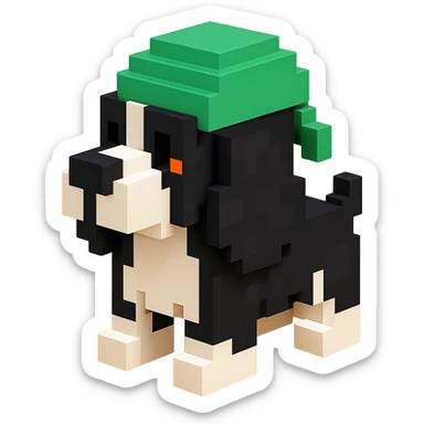 A black and white Russian Cocker Spaniel puppy wearing a green durag, facing left sticker