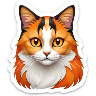 cinematic-noble-calico-cat-portrait-emoji,-poised-and-regal,-with-a-striking-patchwork-fur-in-vibrant-orange,-black,-and-white-hues premoninantly black,-delicate-whiskers-and-a-refined,-relaxed-gaze,-simplified-yet-exquisitely-detailed,-glowing sticker