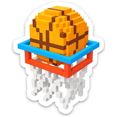 Voxel-style basketball in a net, variation 3 sticker