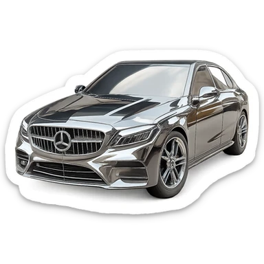 Make the watch chrome, the glasses chrome, and the suit of the Asian man chrome. Also, make the car more visible and chrome as well. Keep the background transparent and all other details the same. sticker