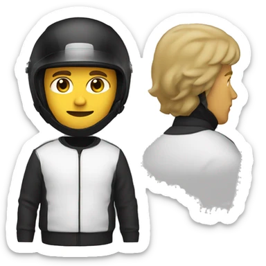 white man wearing a black motorcycle helmet with a white sweatshirt sticker