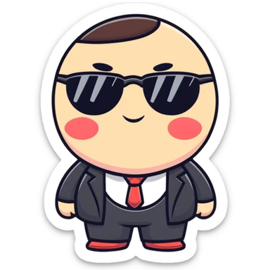 cute round mafia boss with rosy cheeks and tiny sunglasses sticker
