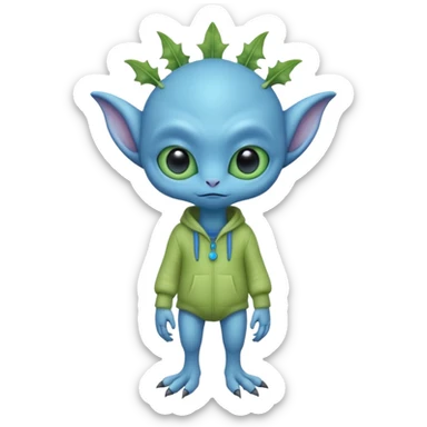 full body cute roughly humanoid peacefull alien furry with 2 legs and eye stalks stands upright and looks intelligent ...wears clothing. not green..looks happy and cudly... has 3 eyes...the alien has 3 eyes....it has an extra eye on a stalk on top of head sticker