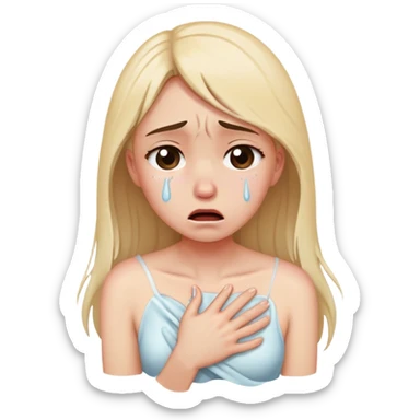 a girl crying in pain holding her chest, heartbreak, tears streaming down face sticker