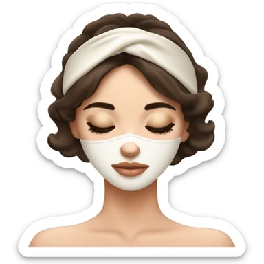 pretty brunette girl sleeping with cream coloured silk eyemask soft textures and ethereal glow sticker