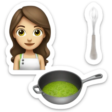 girl with brown hair and green eyes cooking sticker