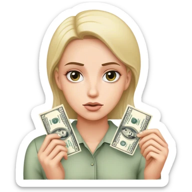 emoticon with a questioning expression holding a dollar bill sticker