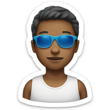 A kid 7 years old with blue sunglasses sticker