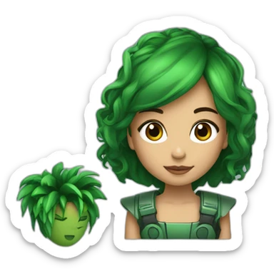 menina de cabelo cacheado castanho com mecha verde sticker