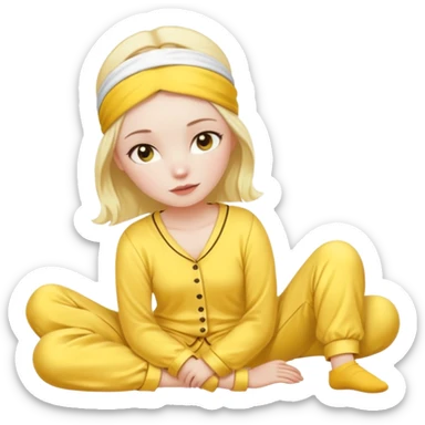 women in yellow pyjamas with headband sticker