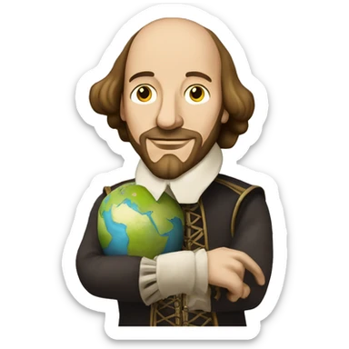 William Shakespeare holds the earth in his hands sticker