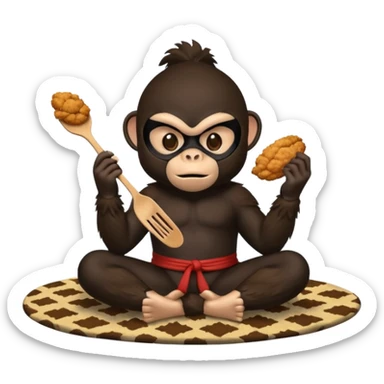 Ninja monkey sitting on a carpet eating fried chicken  sticker