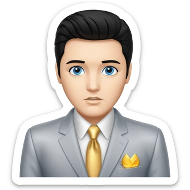 Elvis Presley with Blue eyes, black hair, silver  and gold suit sticker