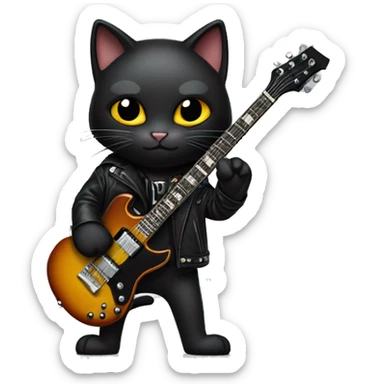 A black cat with an Electric guitar (gibson SG) and a leder jacket sticker
