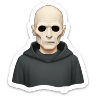 Voldemort wears a T-shirt with the word Sude on it sticker