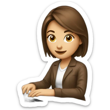 pretty programmer girl with brown hair working with MacBook sticker