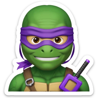 Donatello from Teenage Mutant Ninja Turtles, emoji style, with a tech accessory sticker