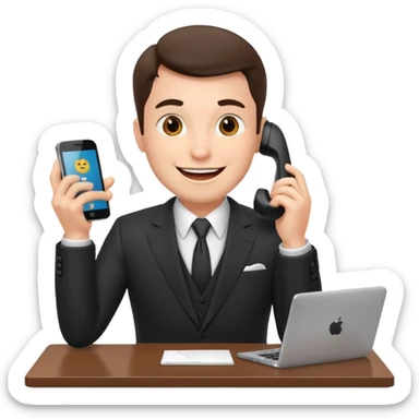 excited office boss on phone at his desk sticker