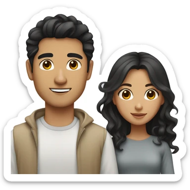 Asian guy black hair and middle eastern girl tan skin and wavy hair couple  sticker