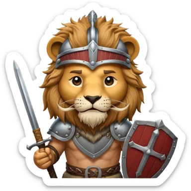 lion with viking helmet and sword behind sticker