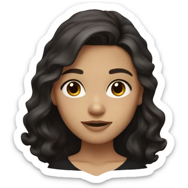 Girl with long wavy dark brown hair, dark brown eyes and black top sticker