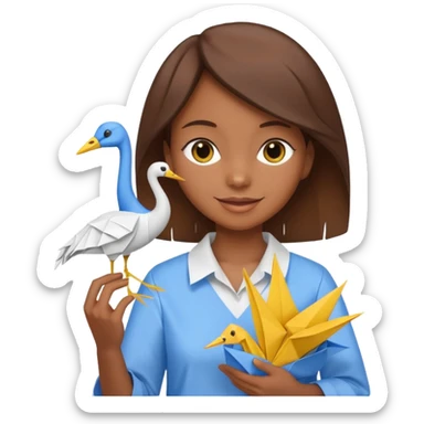 happy-african-young-girl-with-brown-hair-in-a-white-kanga-shirt-holds-an-origami-yellow-and-blue-crane sticker