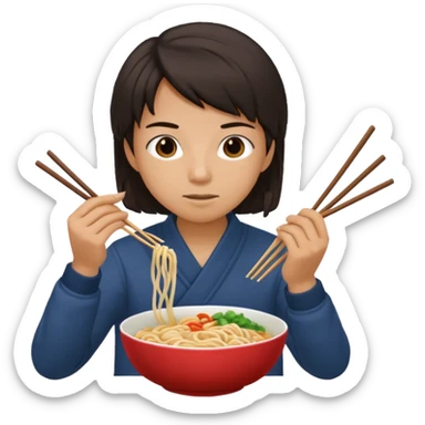 Create a person having noodles dinner. sticker