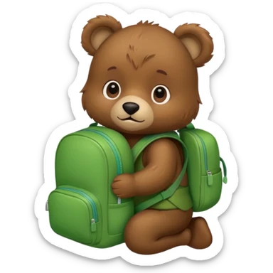 baby bear wear green backpack sticker
