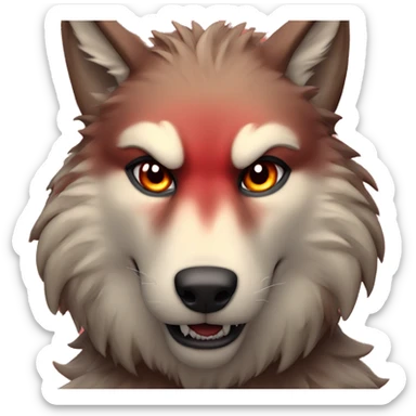 the head of a badass wolf with red fur smiling at the camera sticker