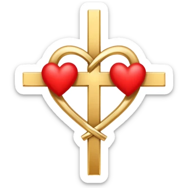 Two red  heart outlines  entwined with a simple gold cross  sticker