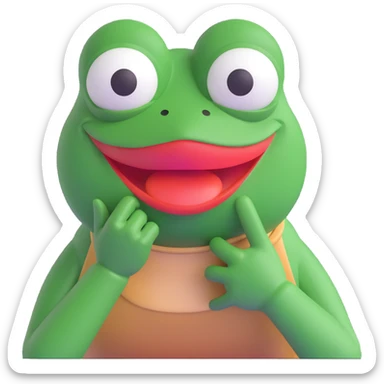 Pepe the Frog in a 3D emoji style, hand over mouth, eyes squinting, about to burst out laughing, with a speech bubble 'bus garso'. Playful style like reference, no hat, cigar, drink, or bottle. Variant 4. sticker