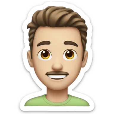 boy with big eyebrows, big teeth, pale skin, brown hair, mustache sticker