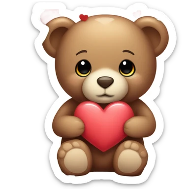 Cute cartoon teddy bear with red roses and heart sticker