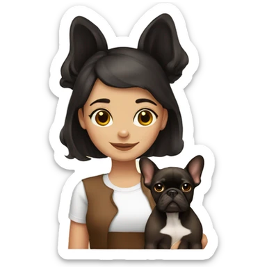 dark haired girl with brown french bulldog sticker