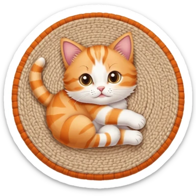 Kitten chewing slippers on the round-shape rug sticker